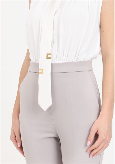 Elegant ivory and pearl women's suit with tie ELISABETTA FRANCHI | TU00541E2CB4